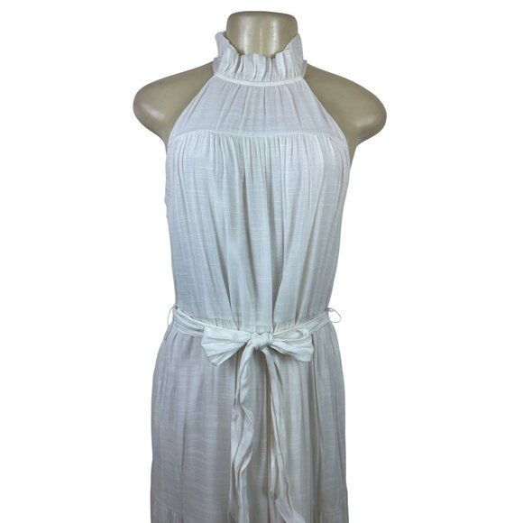 Banana Republic XS White Halter Maxi Dress With Ruffle Neck & Belted Waist - New - Picture 4 of 9